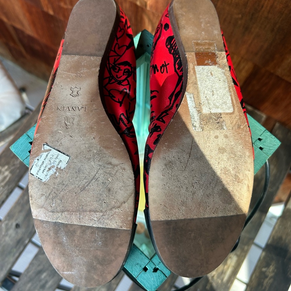 Lanvin Red And Black Patterned Flats - image 3